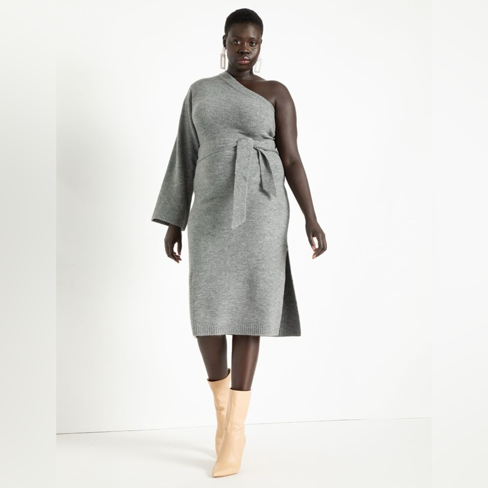 NWT Eloquii one shoulder sweater dress in heather gray